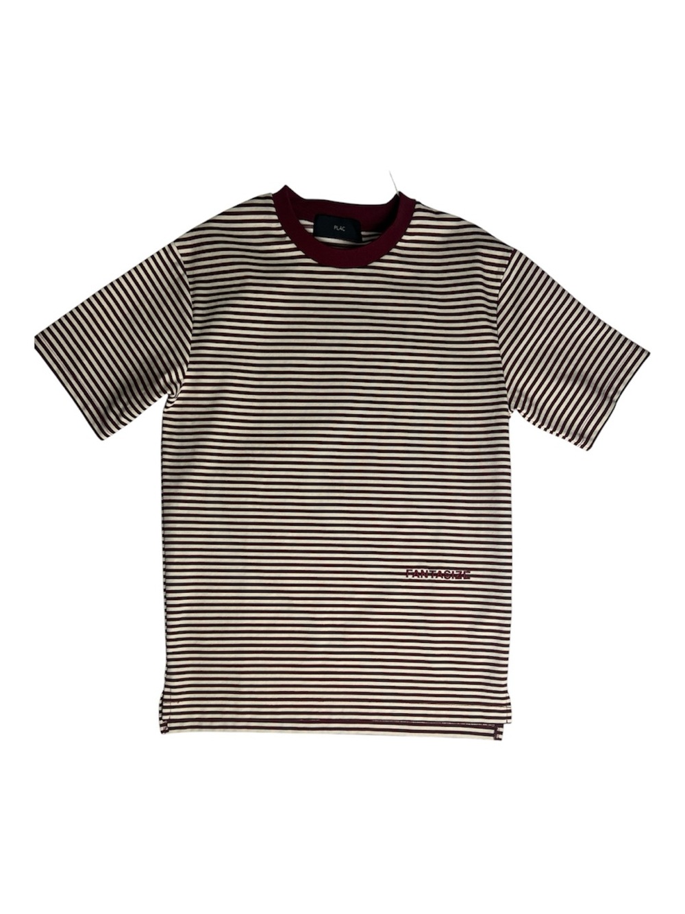 Striped Short-Sleeve Crewneck Tee in Cream and Burgundy